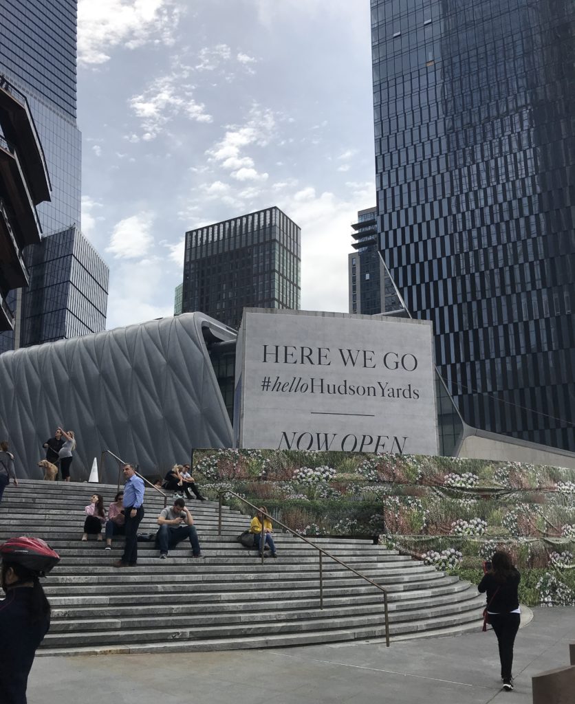 entrance to Hudson Yards in NYC, neversaydiebeauty.com