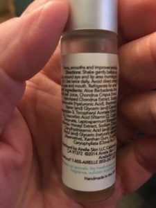 ingredient list on the bottle label of Airelle Age-Defying Eye & Lip Treatment, neversaydiebeauty.com