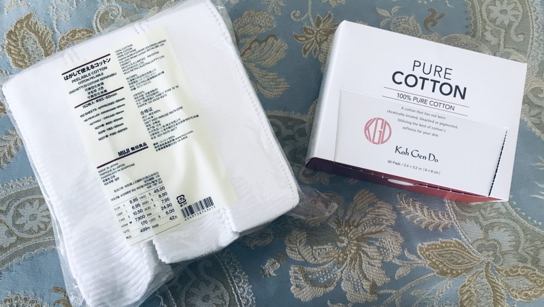 packages of Muji and Koh Gen Do cotton pads, neversaydiebeauty.com