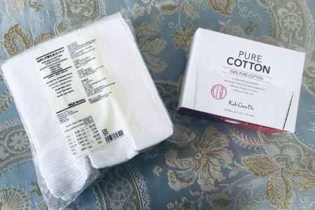 packages of Muji and Koh Gen Do cotton pads, neversaydiebeauty.com