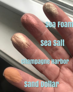 4 finger swatches from the Wander Beauty Wanderess Seascapes Eyeshadow Palette