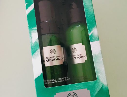 green & white box holding The Body Shop Drops of Youth Cleansing Duo: Gentle Foaming Wash and Liquid Peel