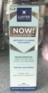 box for Luster Premium White Now! Instant Whitening Toothpaste