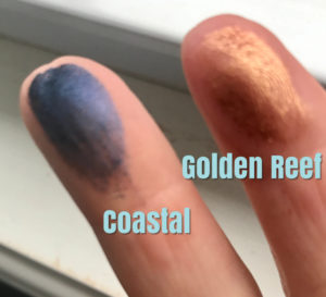 2 finger swatches from the Wander Beauty Wanderess Seascapes Eyeshadow Palette
