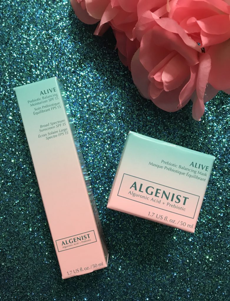 peach & mint green boxes for Algenist Alive Prebiotic Duo: Moisturizer and Mask, neversaydiebeauty.com