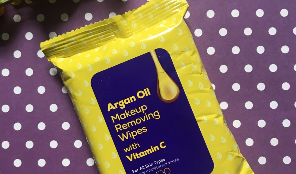 bright yellow & purple package containing Hanhoo Argan Oil Makeup Removing Wipes with Vitamin C, neversaydiebeauty.com