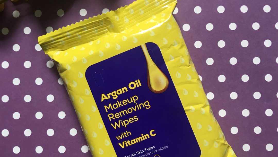 bright yellow & purple package containing Hanhoo Argan Oil Makeup Removing Wipes with Vitamin C, neversaydiebeauty.com