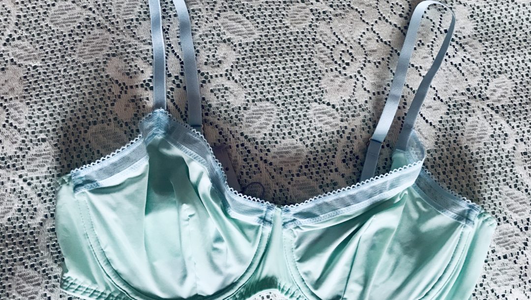 seafoam green bra with pale blue straps and trim from Savage x Fenty, neversaydiebeauty.com