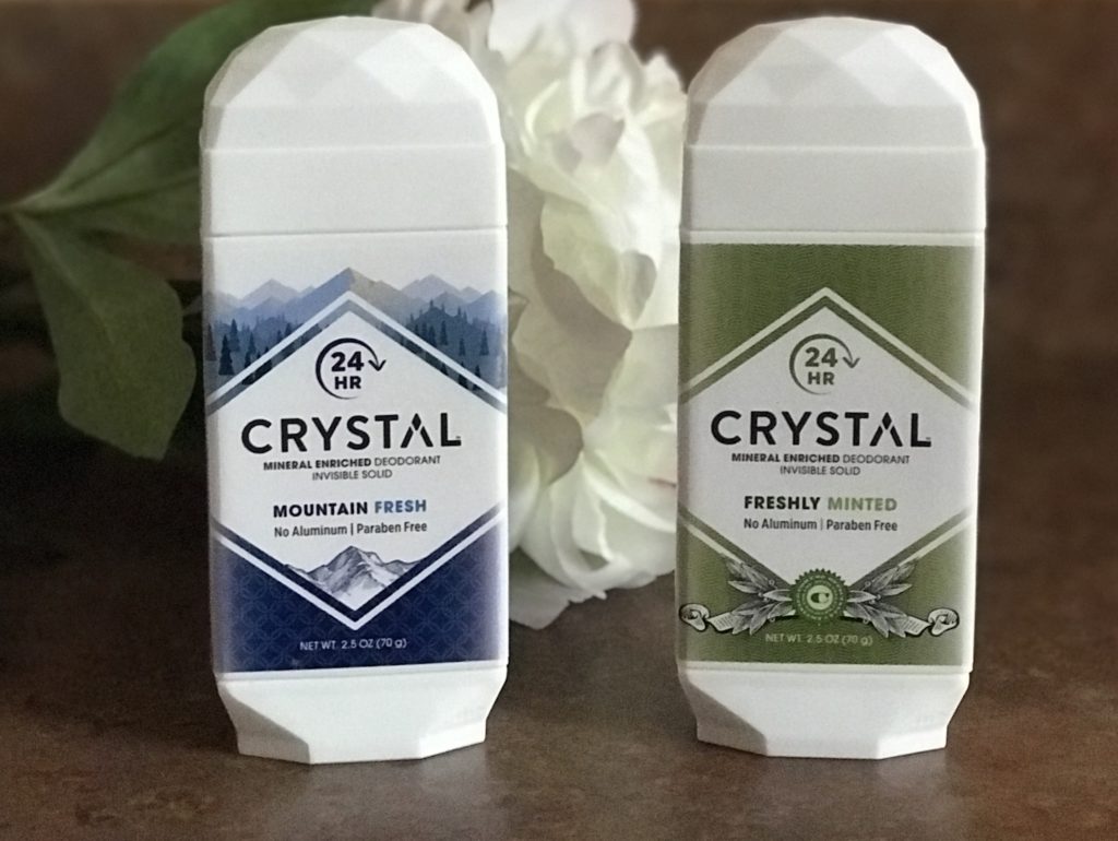 two new Crystal Mineral Enriched Natural Deodorants: Mountain Fresh and Freshly Minted stick deodorants 