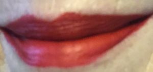 closeup of my lips wearing matte Sephora Cream Lip Stain in Red, o1