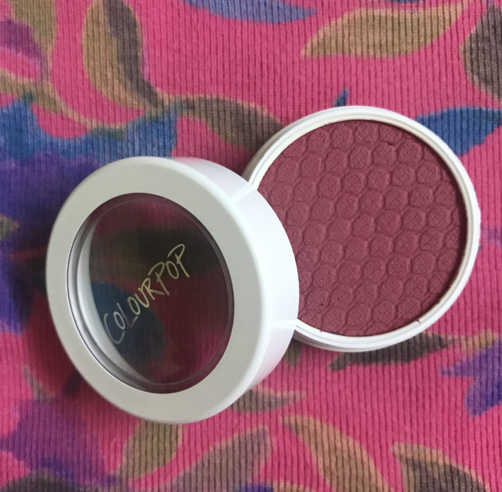 open pan of ColourPop Super Shock Blush in the warm rose shade, Cruel Intentions