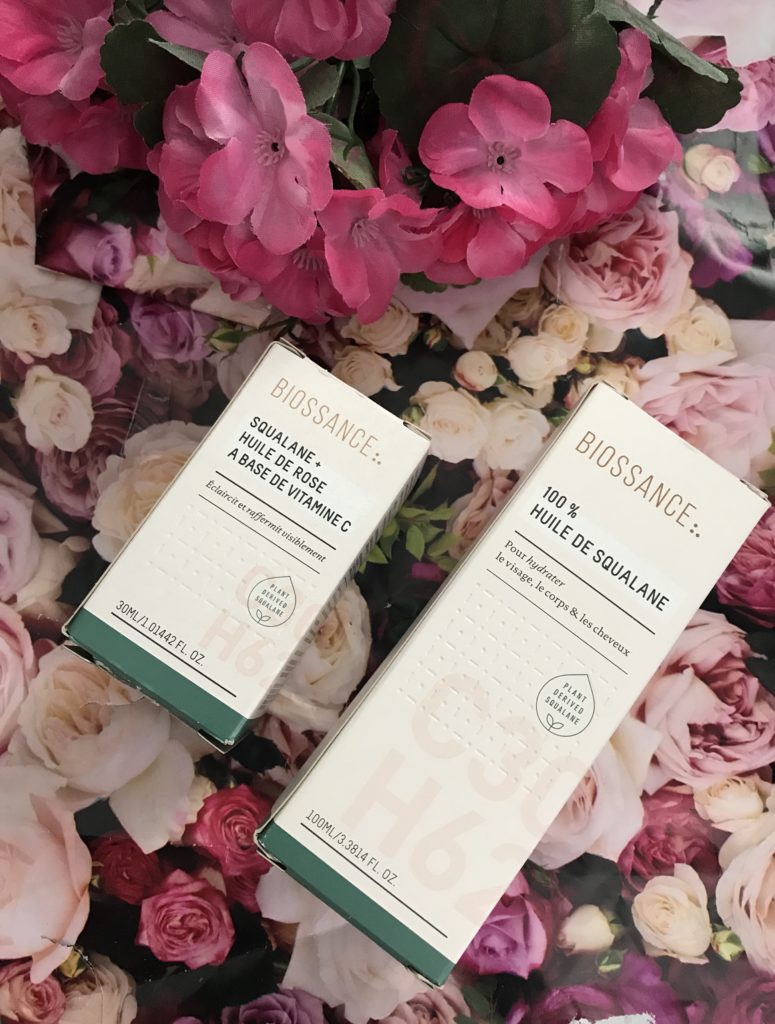 outer boxes of two Biossance Squalane skincare products