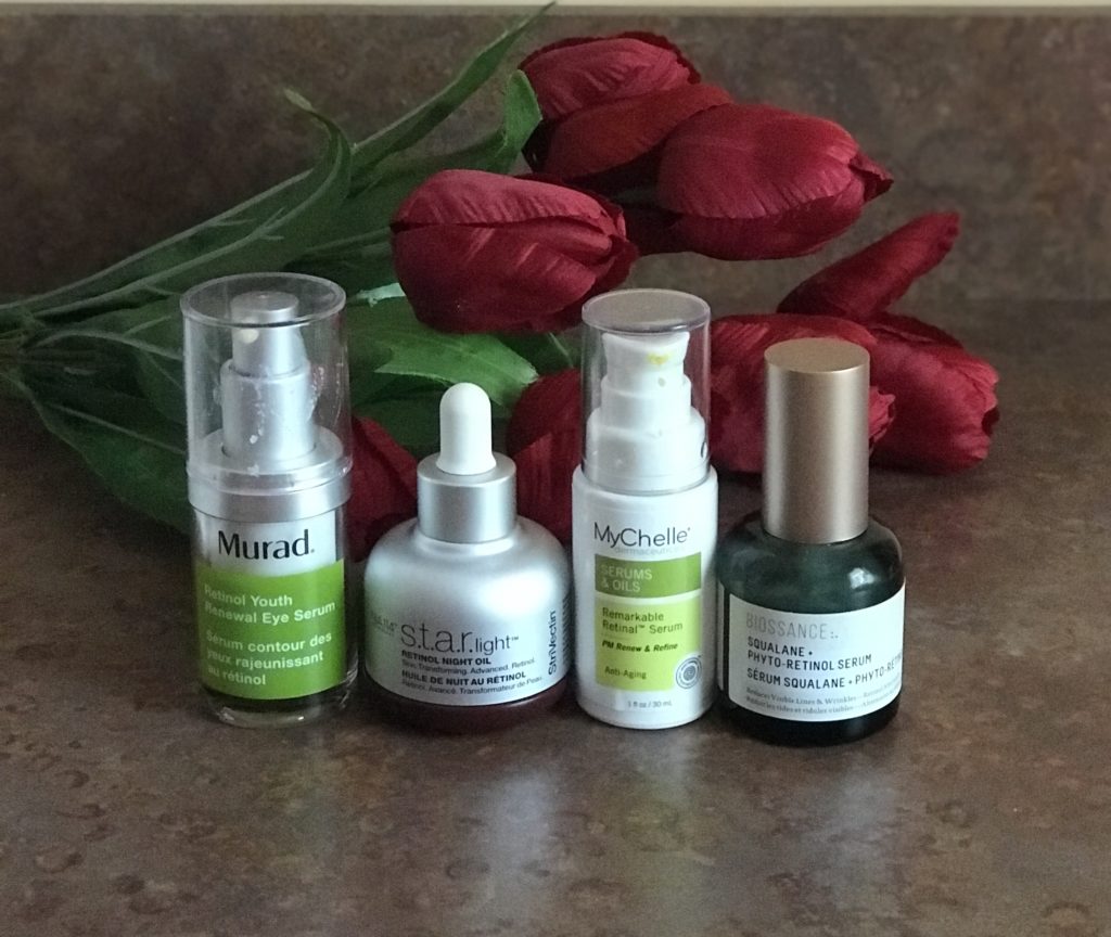 4 bottles of retinol skincare products
