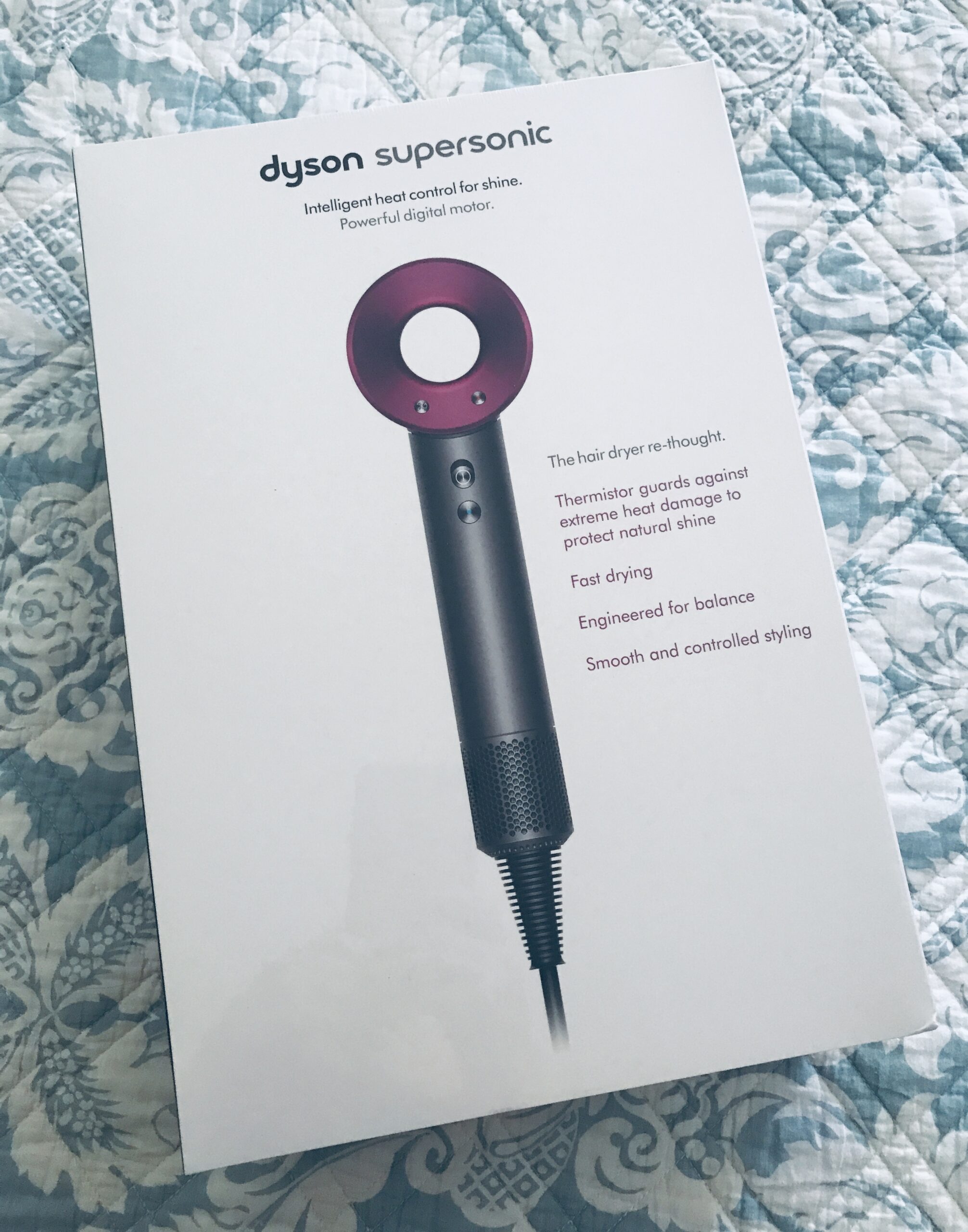 box holding the Dyson Supersonic Hairdryer