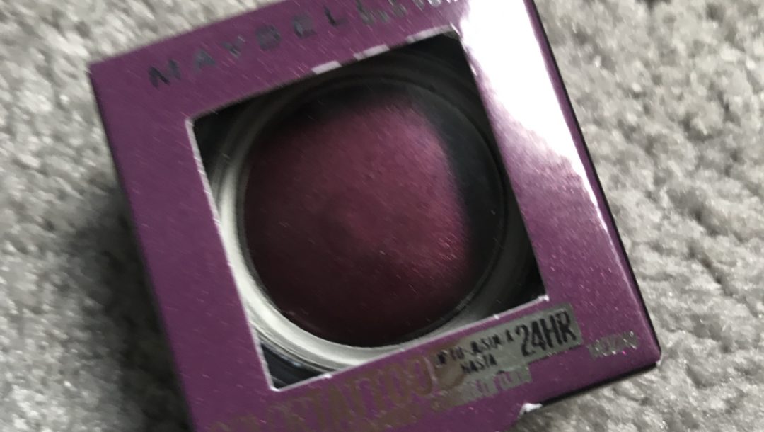 outer packaging of Maybelline Color Tattoo, deep purple shade called Knockout