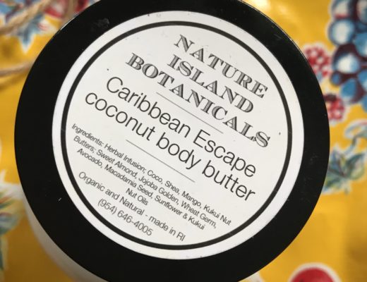 label on Nature Island Botanicals jar of Caribbean Escape Body Butter