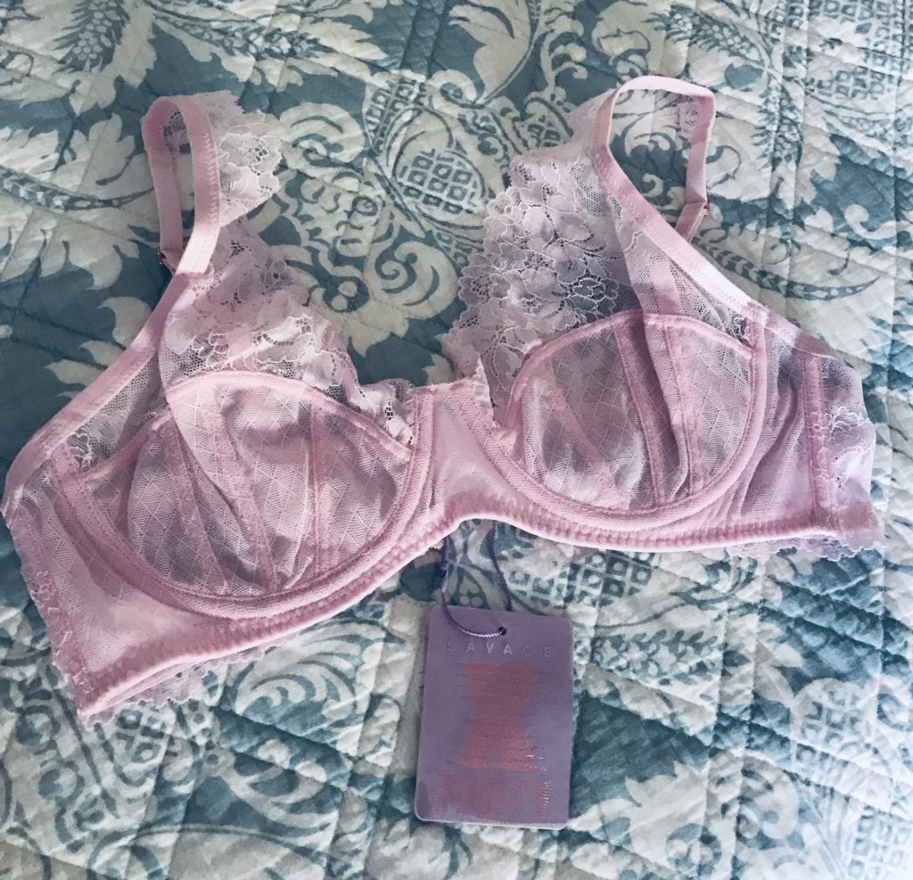 pink lacy Unlined Geo Mesh underwire bra from Savage x Fenty