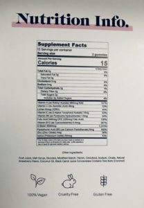 a chart with nutrition info and ingredients in Vegamour Lovestruck Biotin Gummies for Hair