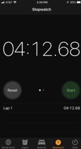 screen of my iPhone stopwatch showing the amount of time it took to dry my hair with the Dyson Supersonic Hairdryer
