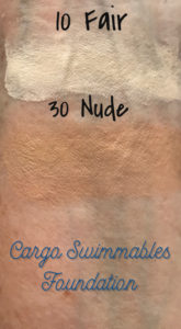 swatches of shades 10 Fair and 30 Nude of Cargo Swimmables Foundation