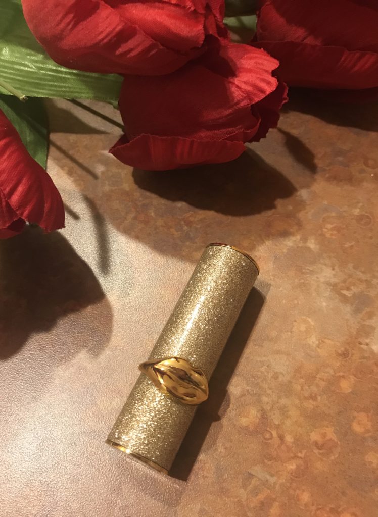 holographic golden glitter adorned metal lipstick case for Pat McGrath BlitzTrance lipstick