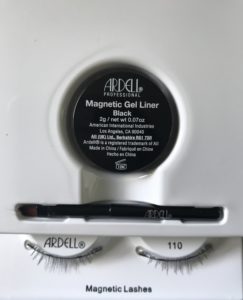 components of Ardell Magnetic Liner & Lash kit: gel eyeliner, brush and magnetic lashes
