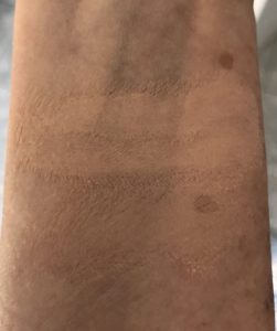 unblended swatch of shade 180 Cool Smith & Cult Veiled Threat Foundation