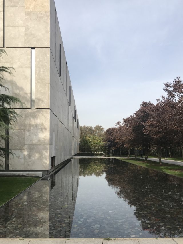 The Barnes Foundation building with reflecting pool in Philadelphia