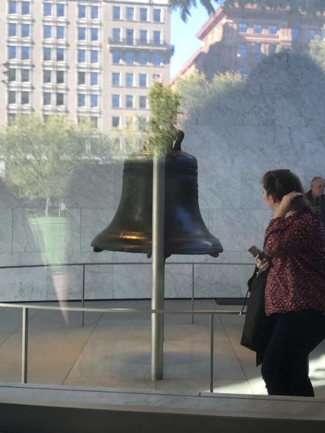 the Liberty Bell seen through the window