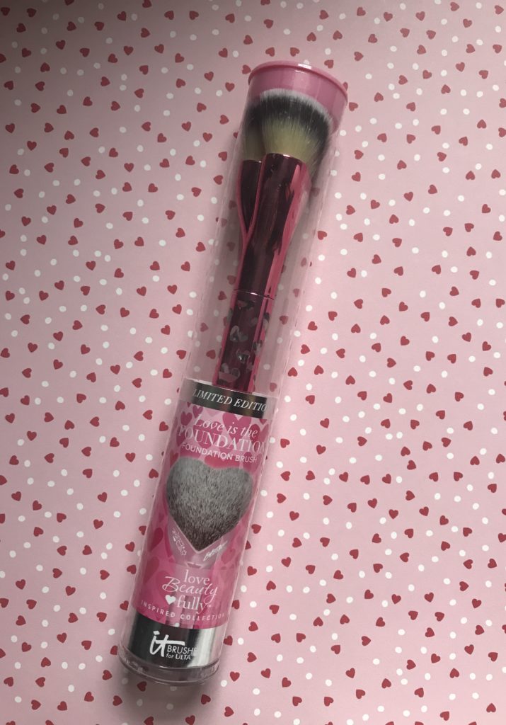 heart-shaped IT for Ulta Love Is the Foundation brush in its outer packaging for October 2019