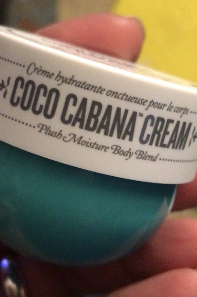 side of the jar lid describing Coco Cabana Cream as Plush Moisture Body Blend