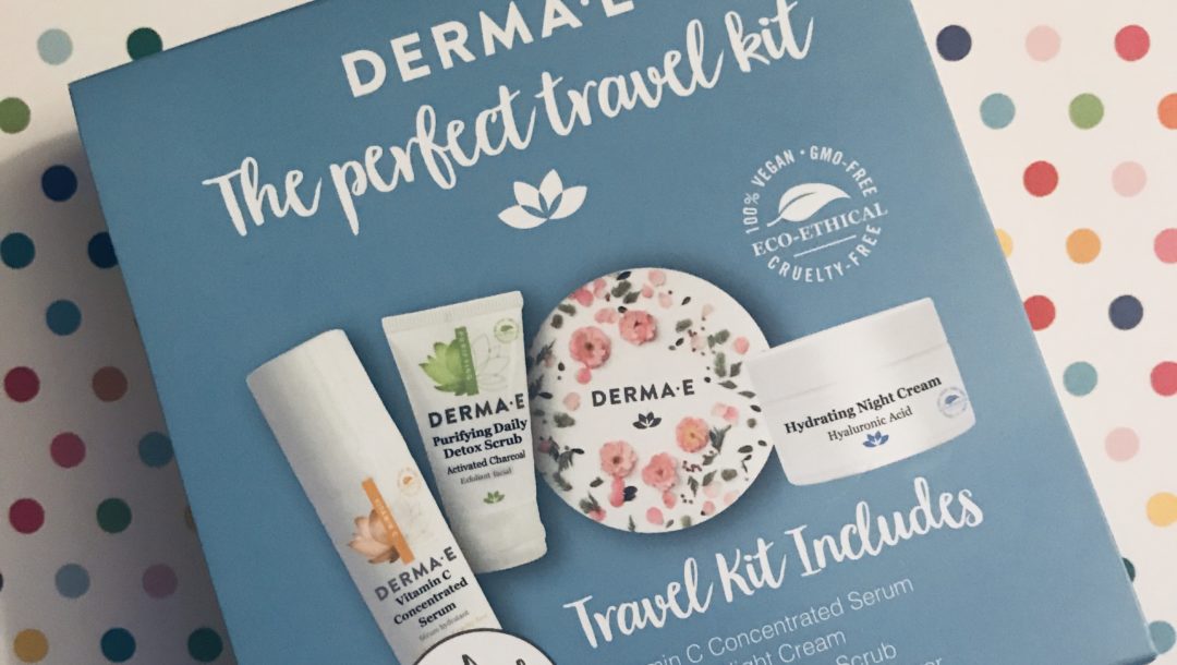the information sleeve that describes the Derma E Perfect Travel Kit
