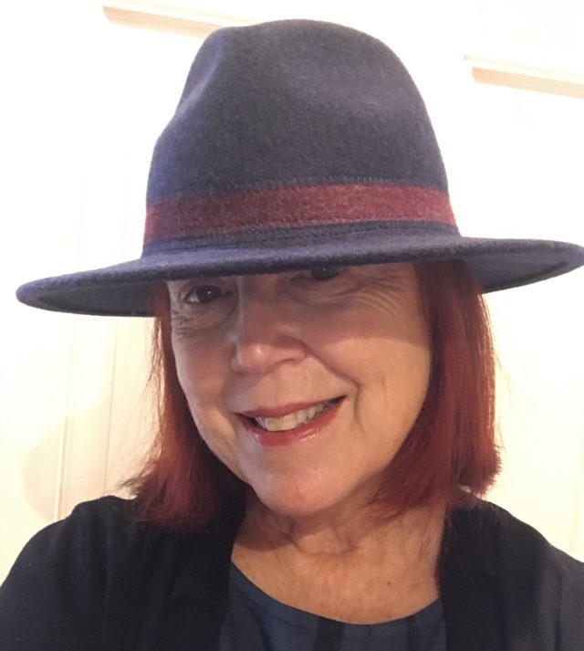 me wearing my new navy blue Brooklyn Hats Co. Avignon fedora from Tenth Street Hats