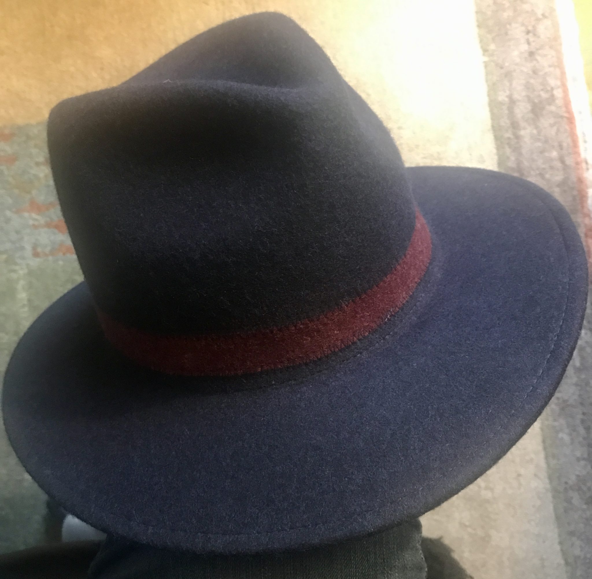 burgundy-brown band sewn in to the crown of Brooklyn Hat Co. Avignon fedora