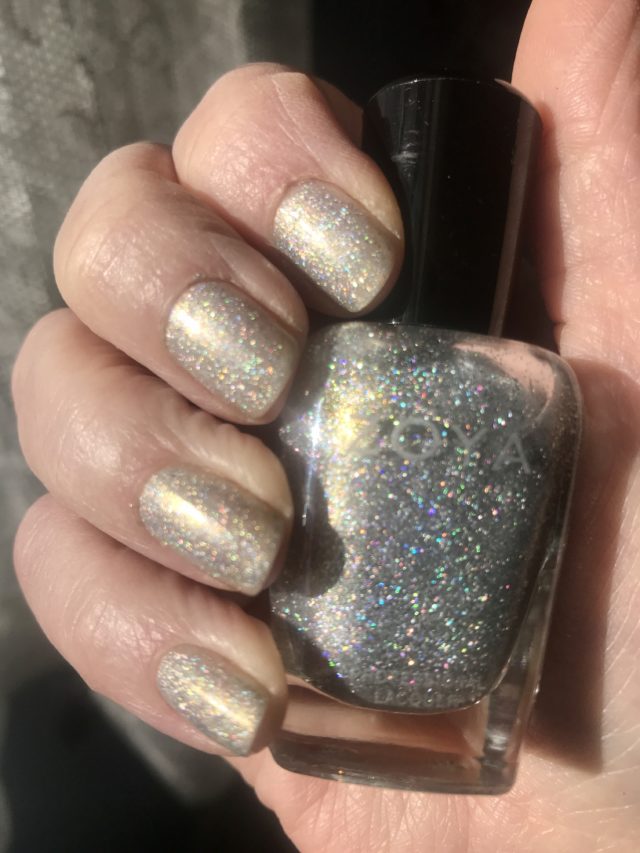 my nails wearing Alicia, a silver linear holo w a touch of gold, from Zoya Professional Nail Polish