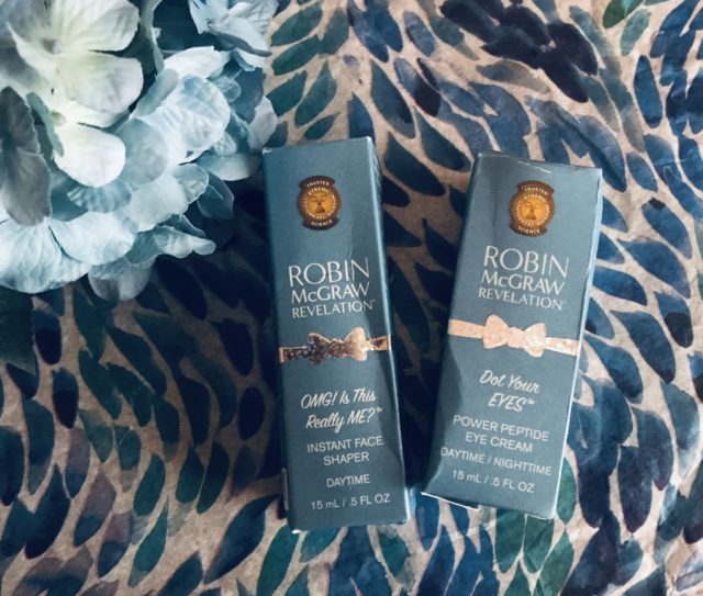 slightly squashed outer boxes on the Robin McGraw Revelation Eye Cream and Instant Face Shaper