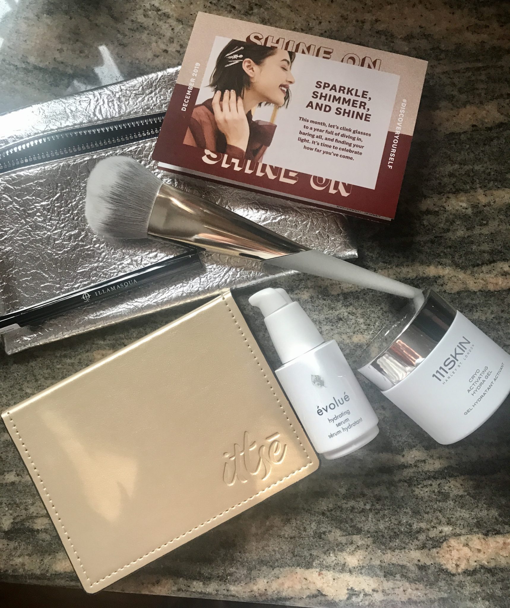 5 full size beauty products inside my "Shine On" Ipsy Glam Bag Plus for December 2019