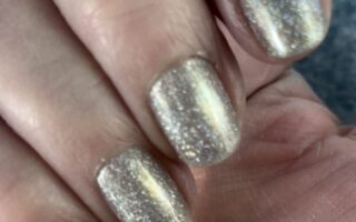 my nails wearing silver holo with a touch of gold, sparkly Alicia from Zoya