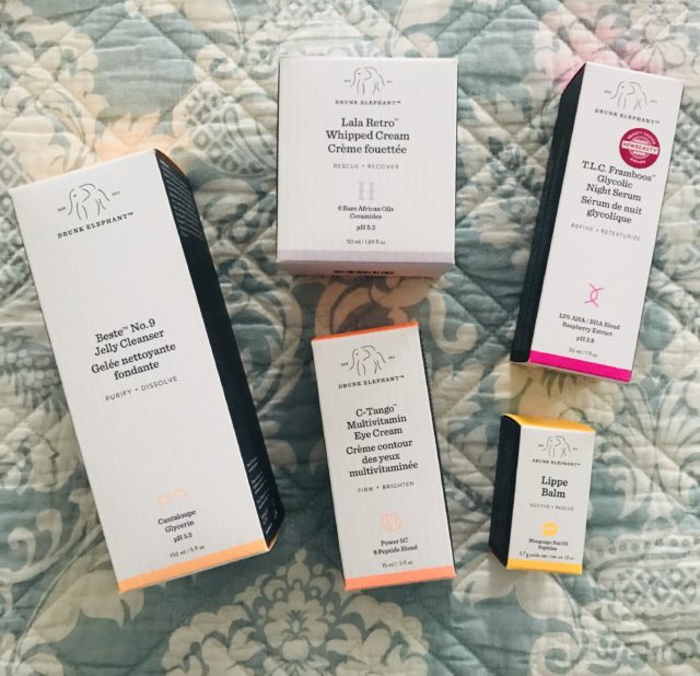 boxes of 5 skincare products from Drunk Elephant