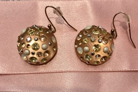 peach lucite & crystal domed dangling earrings from Alexis Bittar