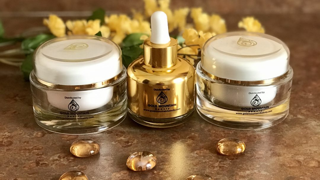 bottle and two jars of skincare products from Gold Mountain Beauty