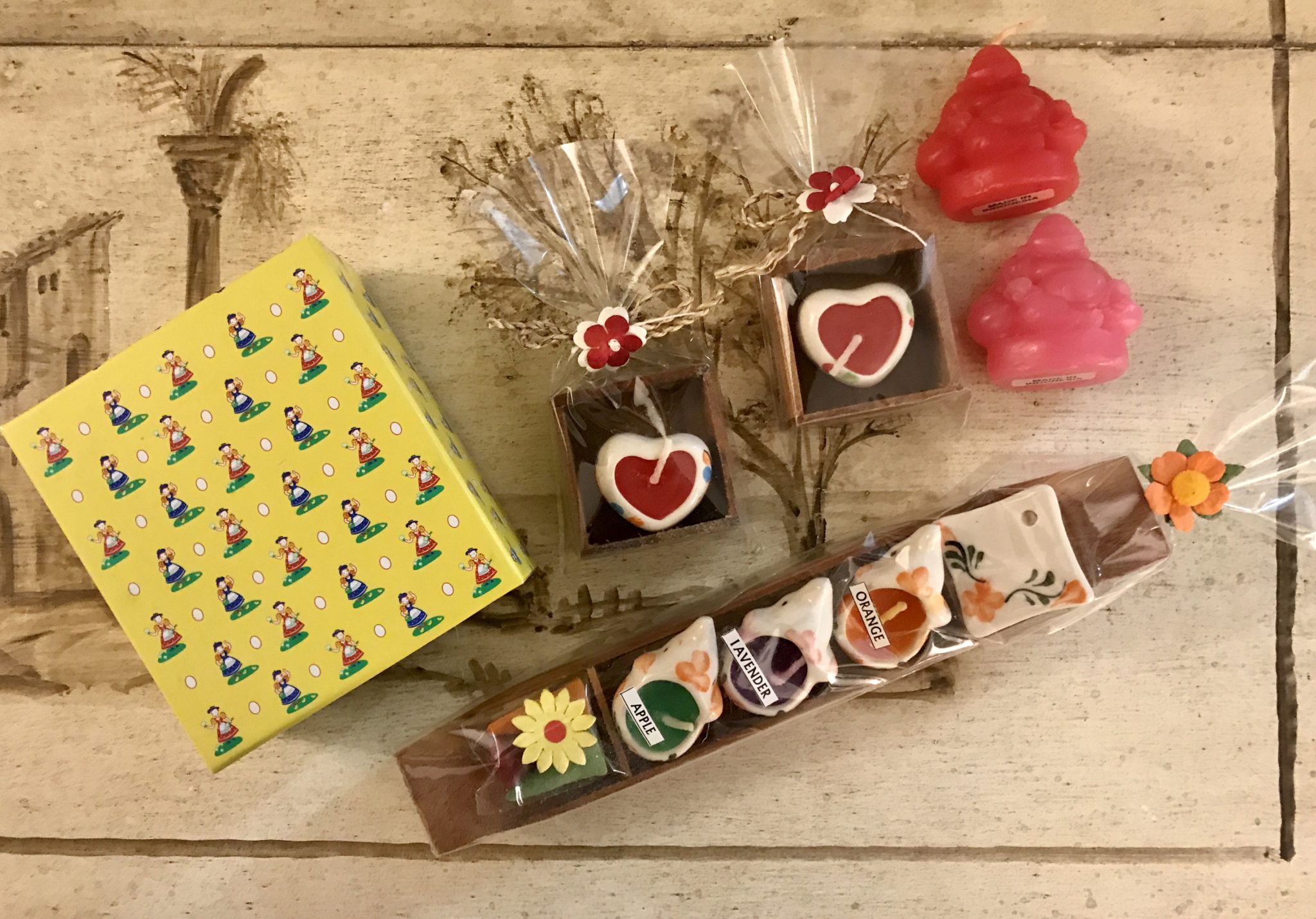 mini-candles and gift soaps that I bought on vacation