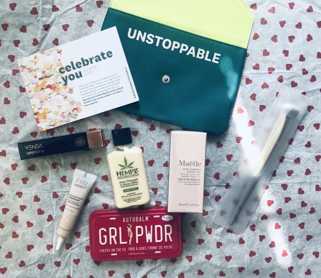 cosmetic items inside my Ipsy Plus Bag for March 2020