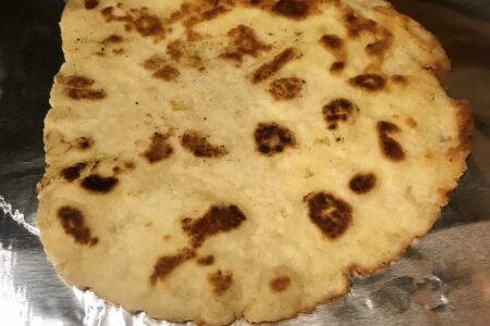 browned flatbread after it came out of the pan