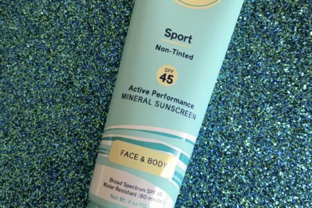 aqua plastic tube of CoTZ Sport Active Performance Mineral Sunscreen SPF 45