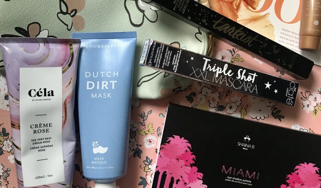 the makeup and skincare products I received in my April 2020 "Full Bloom" Ipsy Plus Bag