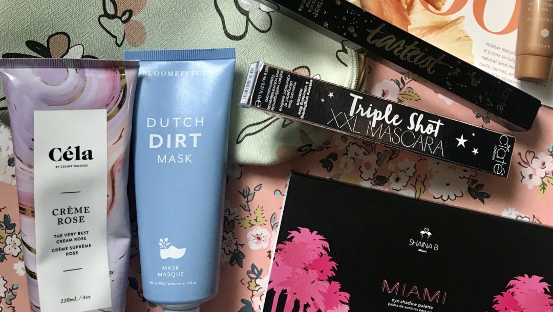 the makeup and skincare products I received in my April 2020 "Full Bloom" Ipsy Plus Bag
