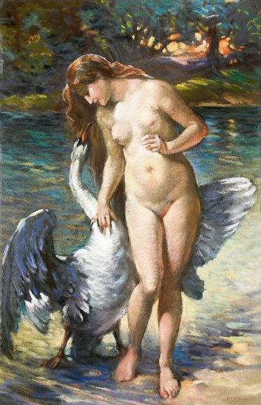 pastel of Leda and the Swan by Hugo Poll