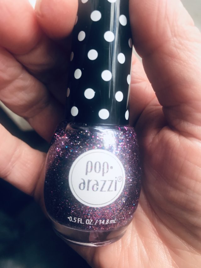 bottle with polka dot top: Poparazzi Seeing Sparkles glitter topper nail polish