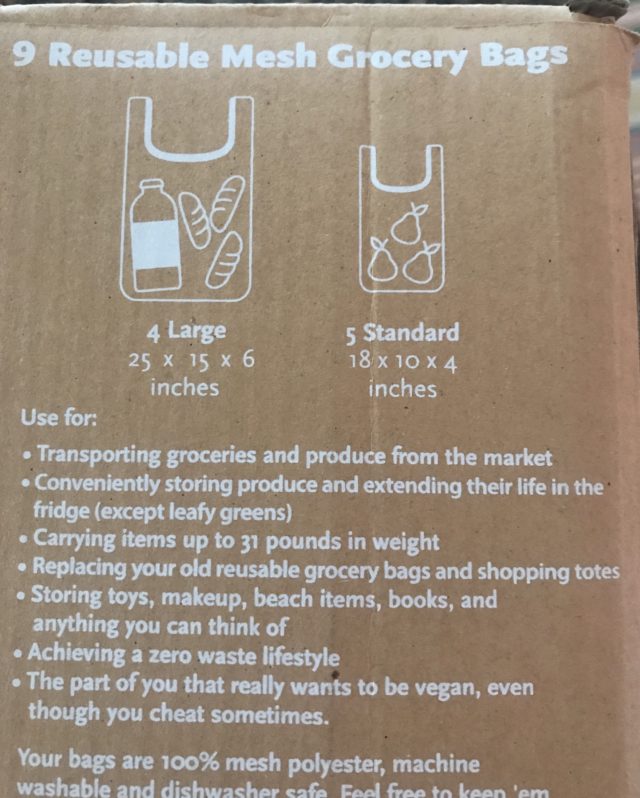 information on the back of the Purifyou Reusable Grocery Bag box